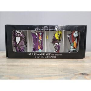 Disney Tim Burtons The Nightmare Before Christmas Glasses 16oz Set Of 4 New